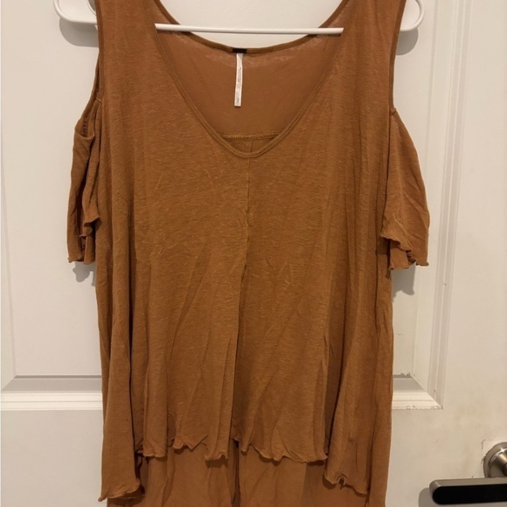 Free People Brown Asymmetrical Blouse Relaxed Fit